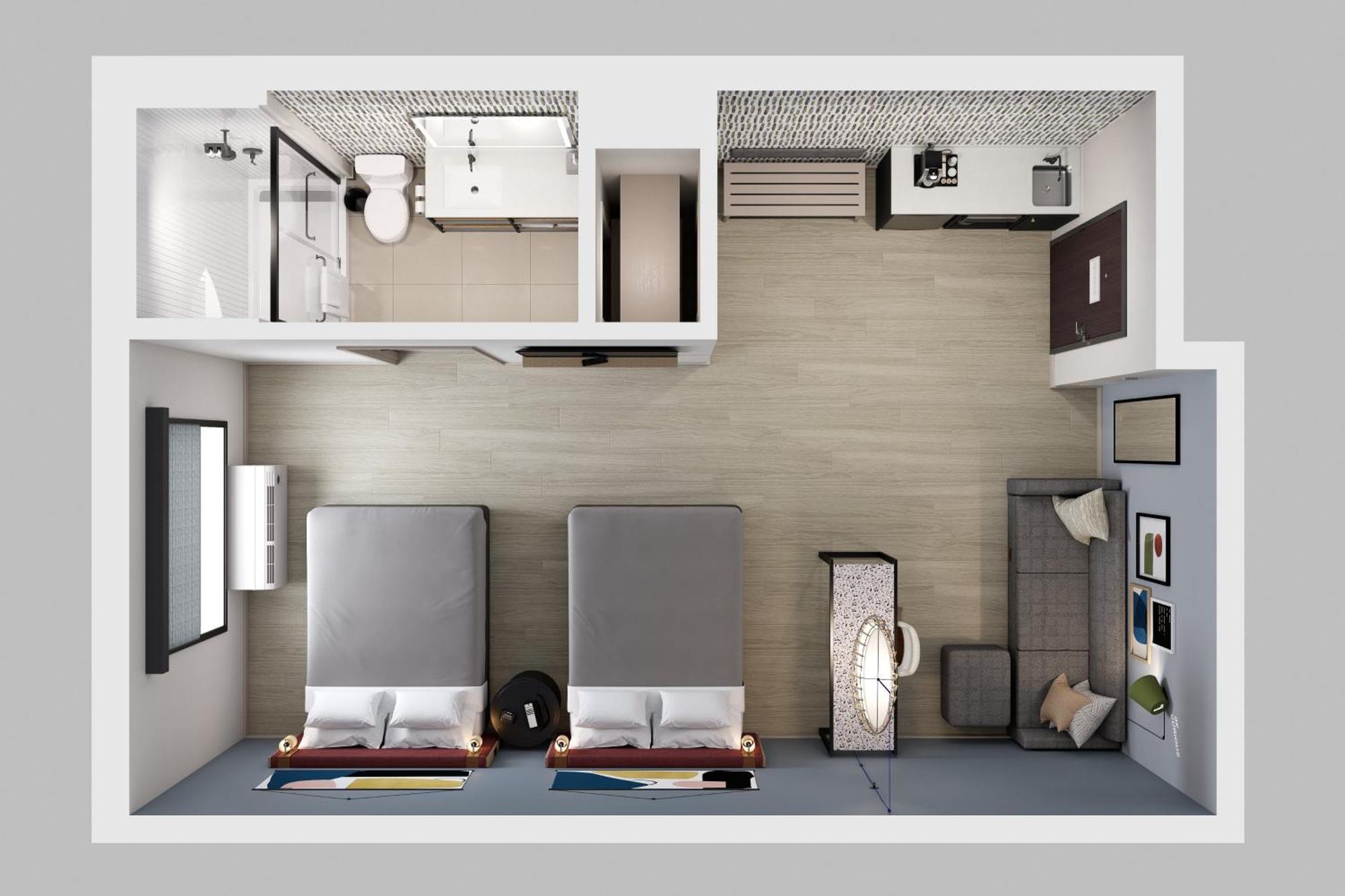 Studio Queen Suite Two Queen Beds Walk Shower